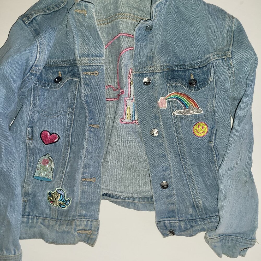 Disney US Girls Jean Denim Jacket Magic Kingdom Castle Flounder - Picture 4 of 13